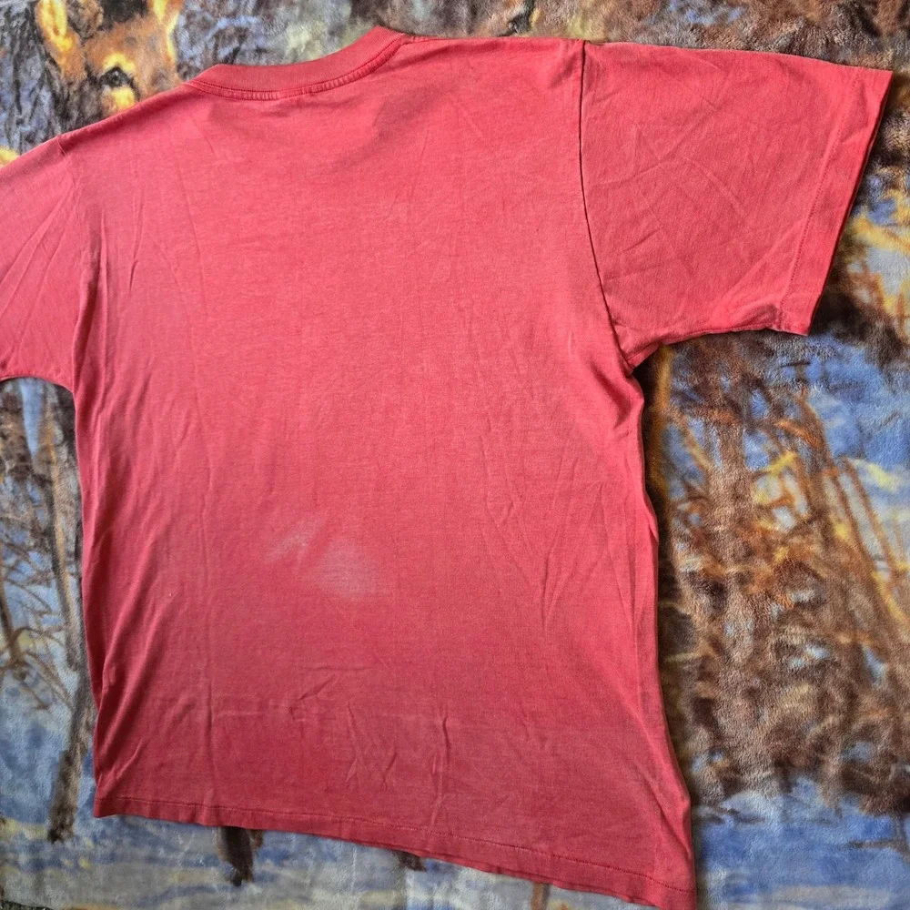 Vintage Adidas 80s Faded Red w/Blue Double Logo Single Stitch Tee sz Large